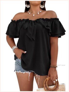 Plus Size Off Shoulder Ruffle Blouse Flutter Sleeve Boho Top Curvy Women